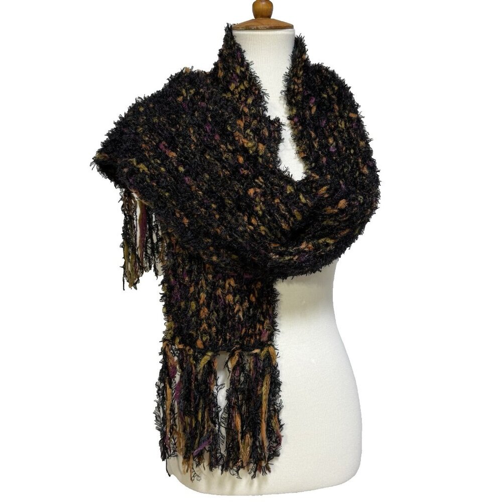 Neck Scarf Black Orange Purple Women Fringe 80" x9" Winter Warm